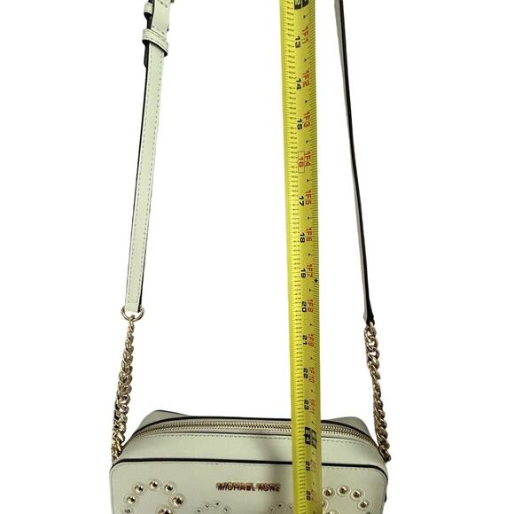 New Michael Kors Ginny Leather Crossbody White Embellished Gold Studded Bag - Picture 5 of 15